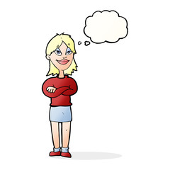 cartoon proud woman with thought bubble
