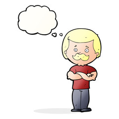 cartoon manly mustache man with thought bubble