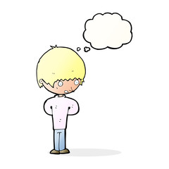 cartoon nervous boy with thought bubble