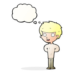 cartoon happy boy with thought bubble
