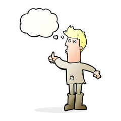 cartoon poor man with thought bubble