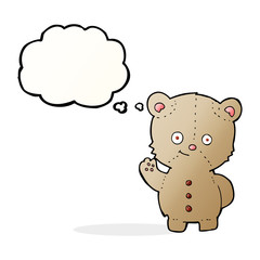 Naklejka premium cartoon teddy bear waving with thought bubble