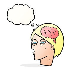 cartoon man thinking carefully with thought bubble