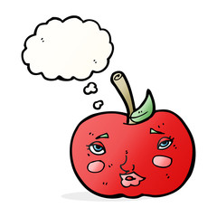 cartoon apple with face with thought bubble
