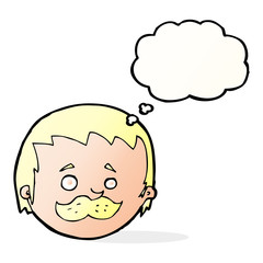 cartoon man with mustache with thought bubble