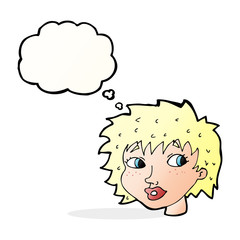 cartoon surprised woman with thought bubble