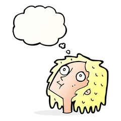 cartoon staring woman with thought bubble