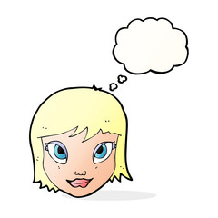 cartoon female face with thought bubble