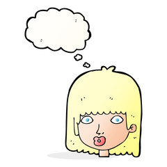 cartoon surprised woman with thought bubble