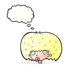 cartoon surprised woman with thought bubble