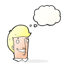 cartoon happy man with thought bubble