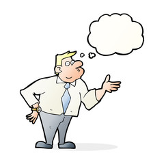 cartoon businessman asking question with thought bubble