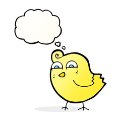 cartoon funny bird with thought bubble