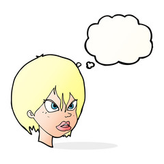 cartoon annoyed woman with thought bubble