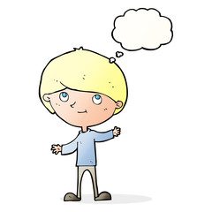 cartoon happy boy with thought bubble