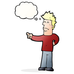 cartoon man pointing with thought bubble