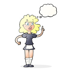 cartoon worried maid with thought bubble