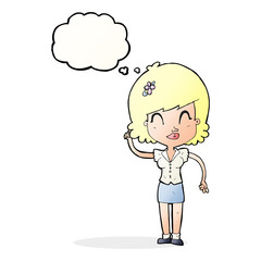 cartoon pretty woman with idea with thought bubble
