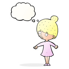 cartoon surprised woman with thought bubble
