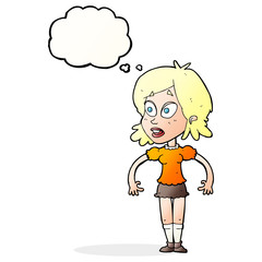 cartoon surprised woman with thought bubble