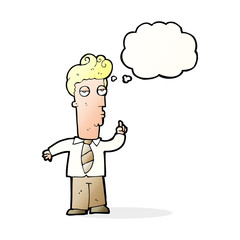 cartoon bored man asking question with thought bubble