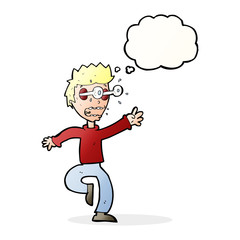 cartoon terrified man with eyes popping out with thought bubble