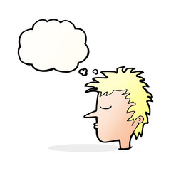 cartoon male face with thought bubble