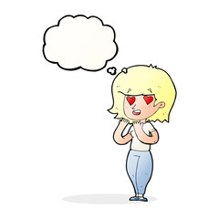 cartoon woman in love with thought bubble