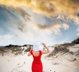woman in evening red dress
