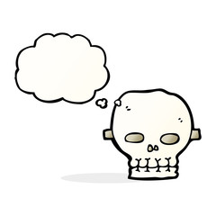 cartoon spooky skull mask with thought bubble