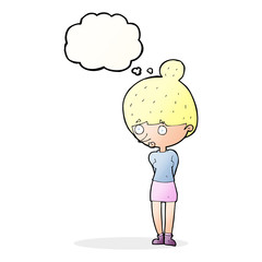 cartoon woman staring with thought bubble