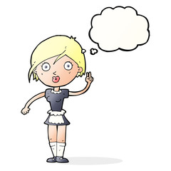 cartoon waitress making hand gesture with thought bubble