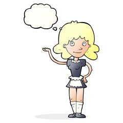 cartoon maid with thought bubble