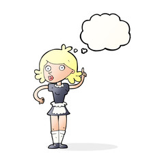 cartoon surprised maid with thought bubble