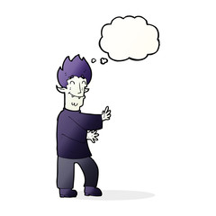 cartoon excited vampire with thought bubble