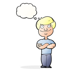 cartoon happy man with thought bubble