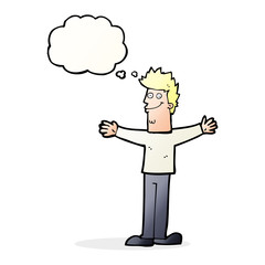 cartoon happy man with thought bubble