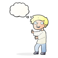 cartoon excited boy with thought bubble
