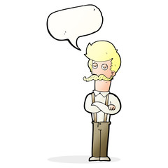 cartoon man with mustache with thought bubble