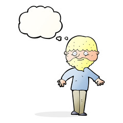 cartoon happy man with thought bubble