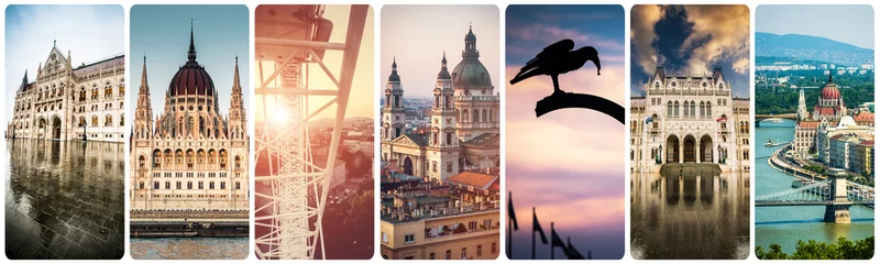 Fotobehang set of beautiful buildings and sights of Budapest © Ievgen Skrypko