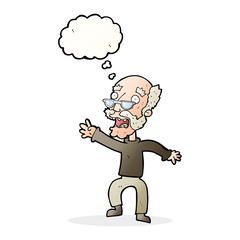 cartoon frightened old man with thought bubble