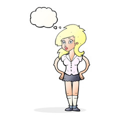 cartoon pretty woman with thought bubble