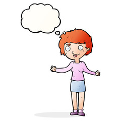 cartoon confused woman with thought bubble