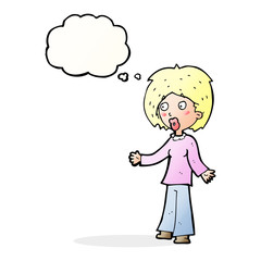 cartoon surprised woman with thought bubble