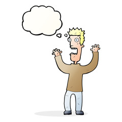 cartoon terrified man with thought bubble