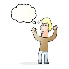 cartoon nervous man with thought bubble