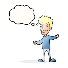 cartoon nervous man with thought bubble