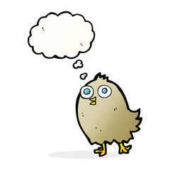 cartoon happy bird with thought bubble