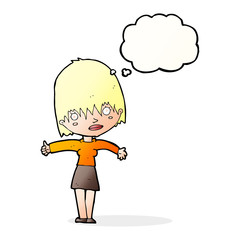 cartoon curious woman with thought bubble